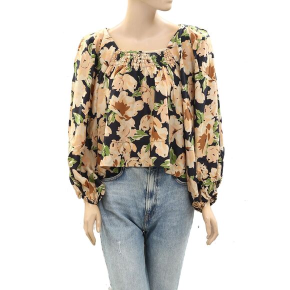 The Great The Magpie Blouse Top Floral Printed Smocked Balloon Sleeve L 279860 - Picture 6 of 9